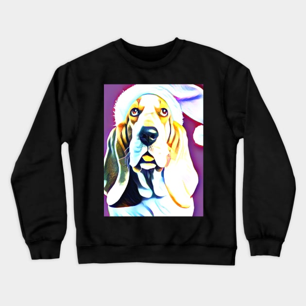 Basset Hound with Pink Santa Hat Crewneck Sweatshirt by mw1designsart